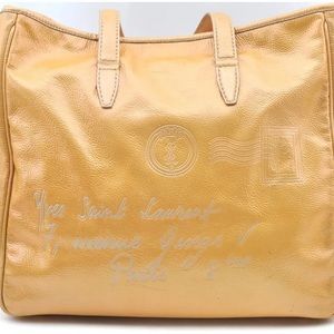 Auth YVES SAINT LAURENT Rive Gauche Y Mail Tote Bag Enamel 216076 Yellow 4742G
